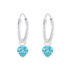 Silver Heart Crystal Charm Hoop Earrings5617
