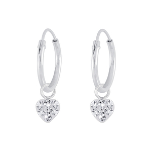 Silver Heart Crystal Charm Hoop Earrings5617