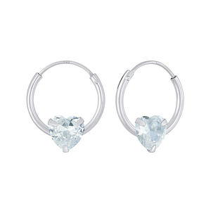 Silver Heart Cubic Zirconia Hoop Earrings5686