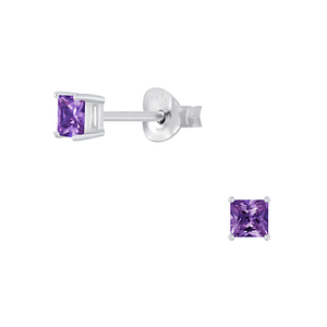 3mm Square Cubic Zirconia Silver Stud Earrings2052