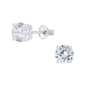 6mm Round Cubic Zirconia Silver Stud Earrings2050