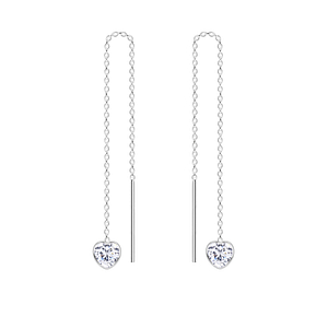4mm Heart Cubic Zirconia Silver Thread Through Earrings4599