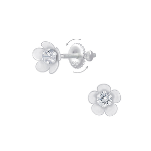 Silver Flower Screw Back Earrings6280