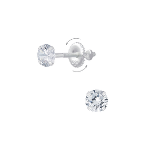 4mm Round Cubic Zirconia Silver Screw Back Earrings6241