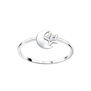 Silver Star Moon Crystal Ring5823