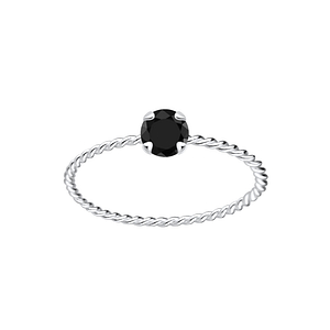4mm Round Cubic Zirconia Silver Twisted Band Solitaire Ring4651