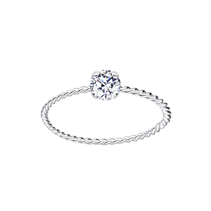 4mm Round Cubic Zirconia Silver Twisted Band Solitaire Ring6292
