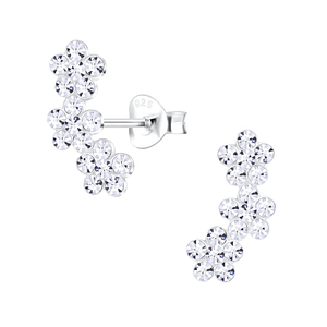 Silver Triple Crystal Flower Stud Earrings2535