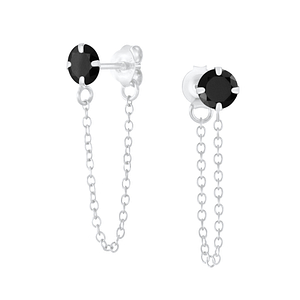 4mm Round Cubic Zirconia Silver Stud Earrings with Chain6203