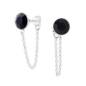 8mm Round Crystal Silver Stud Earrings with Chain6686