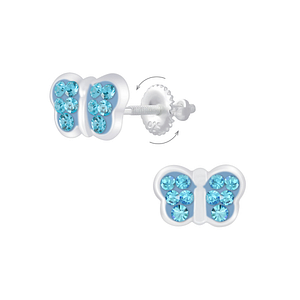 Silver Butterfly Crystal Screw Back Earrings7003