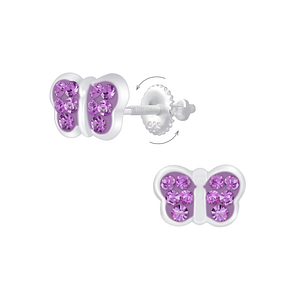 Silver Butterfly Crystal Screw Back Earrings7003