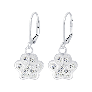 Silver Paw Print Lever Back Earrings7071