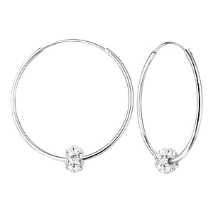 Silver Crystal Ball 30mm Hoop Earrings7183