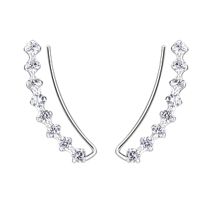 Silver Curved Line Cubic Zirconia Ear Climbers7456