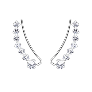 Silver Curved Line Cubic Zirconia Ear Climbers7452