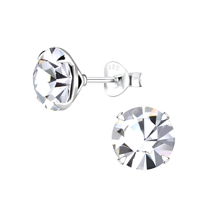 8mm Round Crystal Silver Stud Earrings8893