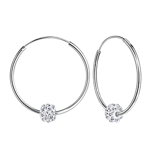 25mm Silver Hoop Earrings with 6mm Crystal Ball7182