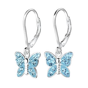 Silver Butterfly Crystal Lever Back Earrings8164