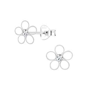 Silver Flower Crystal Stud Earrings8503