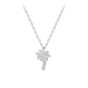 Silver Cubic Zirconia Palm Tree Necklace8601
