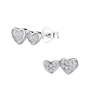 Silver Double Heart Stud Earrings8712