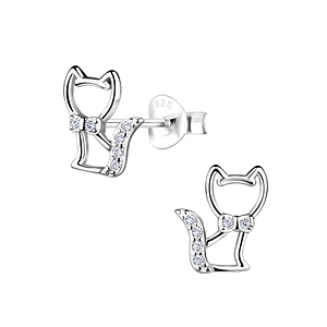 Silver Cat Stud Earrings8723