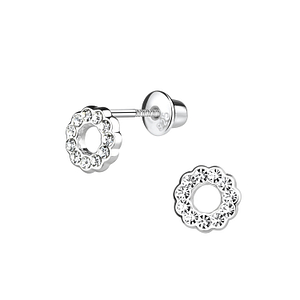 Silver Flower Screw Back Bullet Earrings9513
