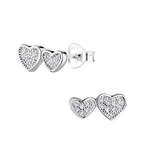 Silver Double Heart Stud Earrings9548