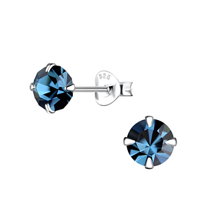 6mm Round Crystal Silver Stud Earrings9712