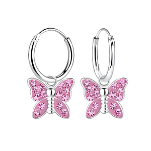 Silver Butterfly Crystal Charm Hoop Earrings10220