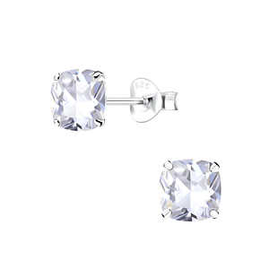6mm Cushion Cubic Zirconia Silver Stud Earrings10283