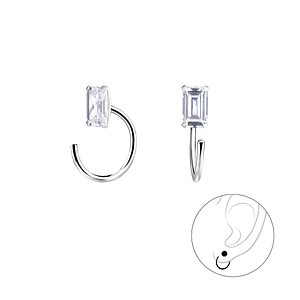 3x5mm Baguette Cubic Zirconia Silver Ear Huggers13990