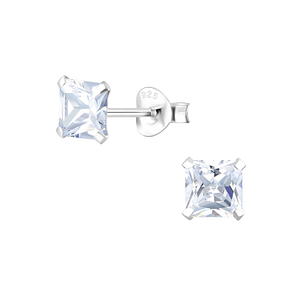 5mm Square Cubic Zirconia Silver Stud Earrings1333