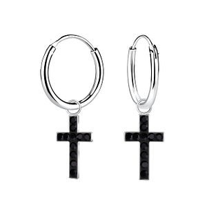 Silver Cross Crystal Charm Hoop Earrings15702