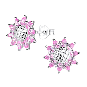 Silver Sunflower Stud Earrings 17662
