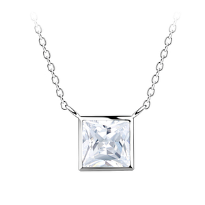 6mm Square Cubic Zirconia Silver Necklace18781