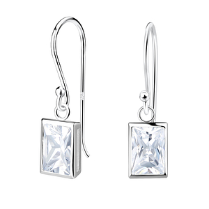 4x6mm Baguette Cubic Zirconia Silver Earrings18861