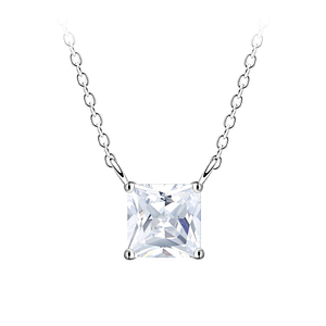 6mm Square Cubic Zirconia Silver Necklace18782
