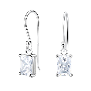 4x6mm Baguette Cubic Zirconia Silver Earrings18864