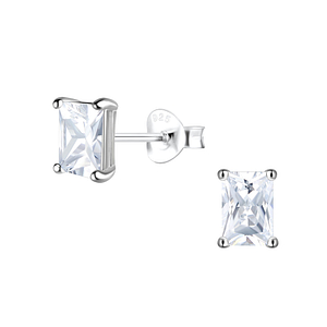 4x6mm Baguette Cubic Zirconia Silver Stud Earrings18532