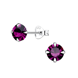 6mm Round Crystal Silver Stud Earrings9712