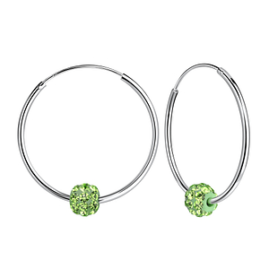 25mm Silver Hoop Earrings with 6mm Crystal Ball7182