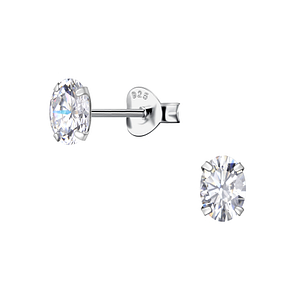 4x6mm Oval Cubic Zirconia Silver Stud Earrings19875