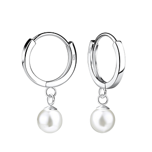 Pearl Silver Huggie Wholesale Earrings - 925 Silver Jewelry