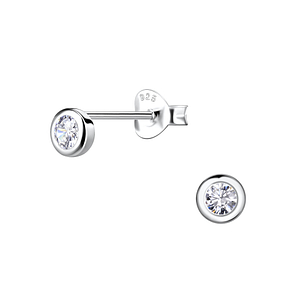 Silver Single Stone Stud Earrings19945