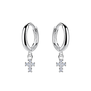 Silver Cross Charm Huggie Earrings19967