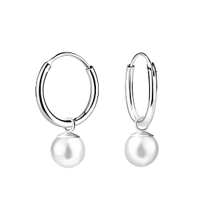 6mm Pearl Silver Charm Hoop Earrings19960