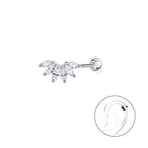 Silver Geometric Cartilage Stud with Silver Ball Screw Back20441