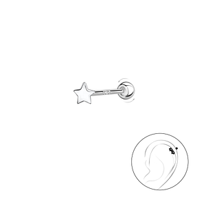 Silver Star Cartilage Stud with Silver Ball Screw Back20430